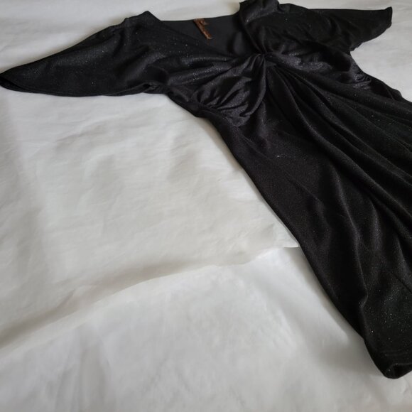 Women Black V-Neck Short Sleeve Top A-Line Knit Shimmer Plunge Ruched Small NWOT - Picture 6 of 10